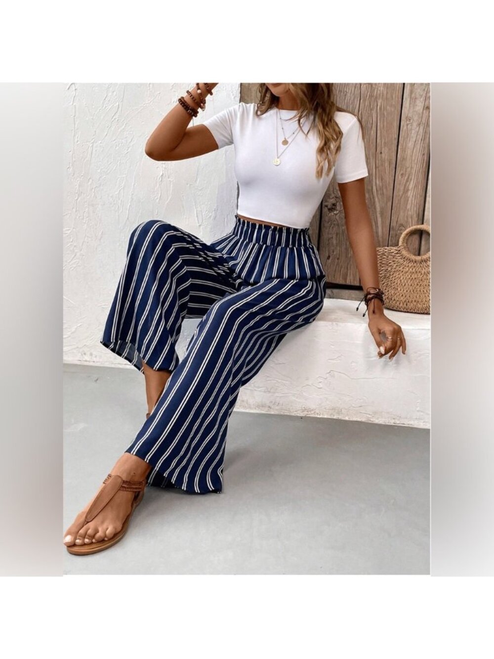 Striped Wide Leg Pants Blue - Picture 2 of 6